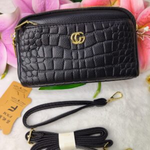 Black Croc Texture Premium Crossbody Clutch