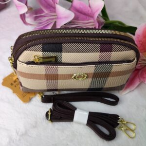 Beige & Brown Check Multi-Use Stylish Clutch